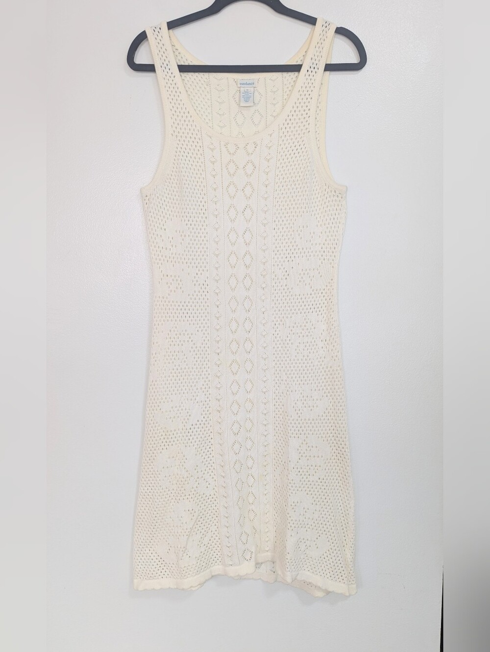 Sundance Cream 100% Cotton Pointelle Knit Sheer Cover-Up Dress Medium